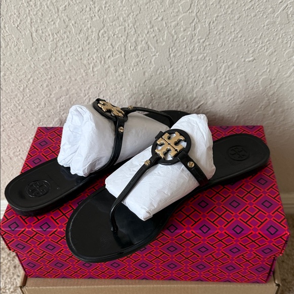 Tory Burch Black and Gold Sandals - Picture 2 of 4